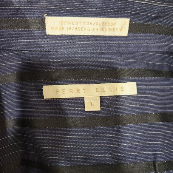 Perry Ellis Blue and black stripe long sleeve button down shirt - Picture 2 of 6
